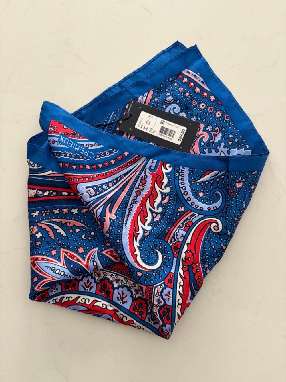 NWT Cremieux Paisley Silk Pocket Square - Blue & Red